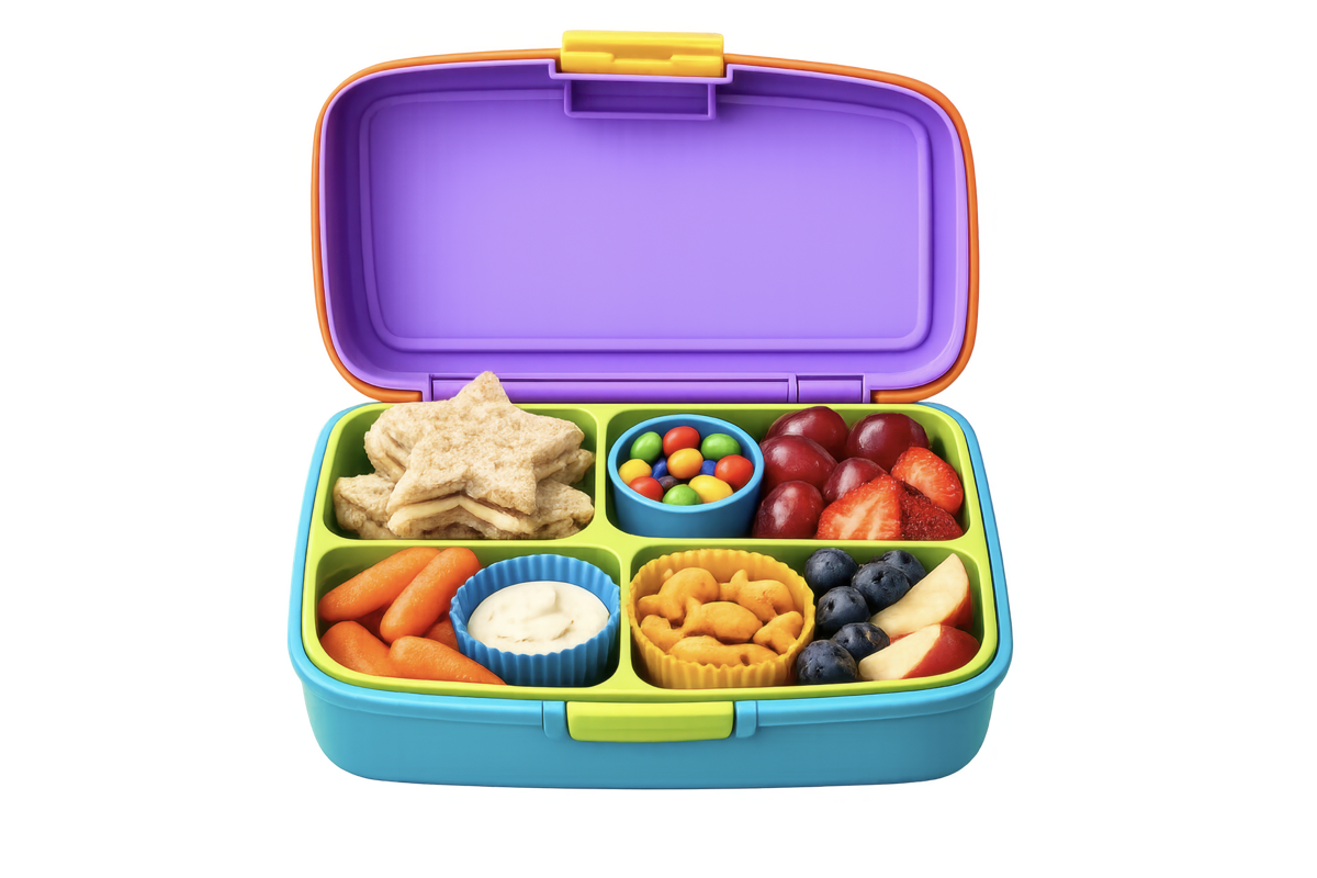 Packing snacks for preschoolers, using a bento box and healthy snacks.